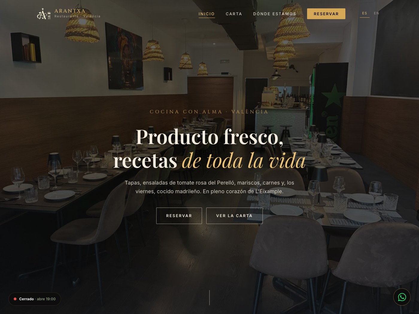 Web de Restaurante Arantxa, en l'Eixample de Valencia